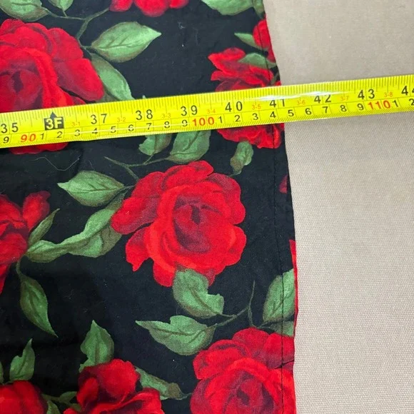 Old Navy Dress Women XXL Black Red Rose Puff Sleeve Smocked Waist Tie Back Boho - Picture 8 of 9